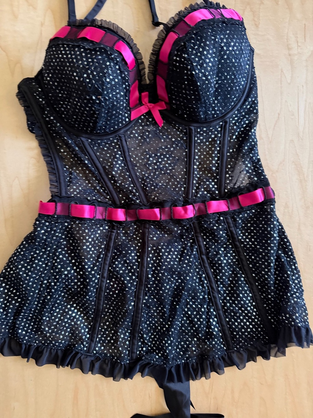La SENZA Black Polka Dot One-Piece with Hot Pink Trim